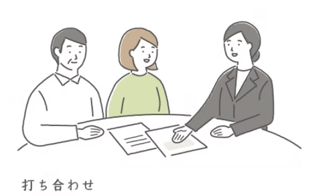 吹田市の葬儀社である家族葬みかづきで打ち合わせを行なっているイラスト
